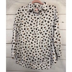 Persifor Womens Leopard Print Tunic Shirt Sz L Button Up Long Sleeve Made in USA